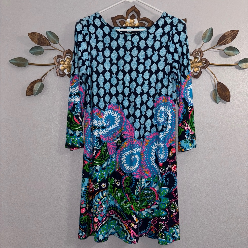 Lilly Pulitzer Ophelia Swing Dress Women S Ride The Wave Blue Cage Back Coastal